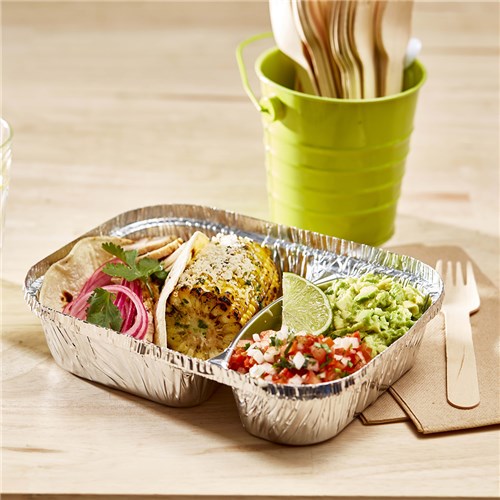 Rectangle Foil Two Compartment Takeaway Tray 205x155x35mm