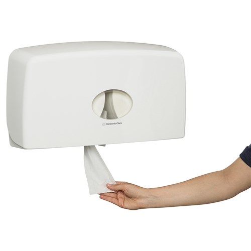 3697397_Aquarius Plastic Jumbo Twin Toilet Roll Dispenser White 278x144x285mm