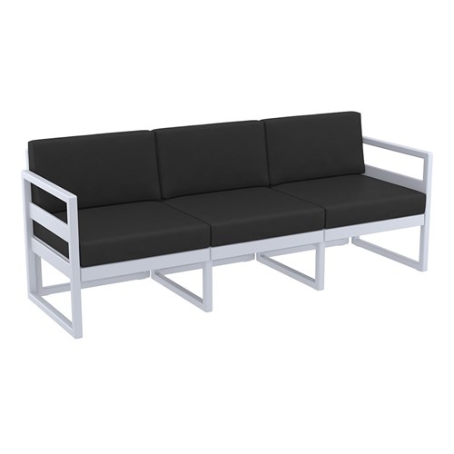 Mykonos Lounge Sofa Silver Grey with Black Cushions 750mm