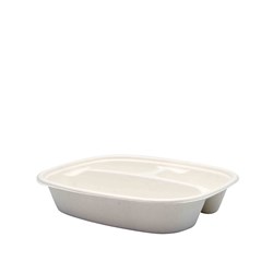 Sugarcane Takeaway Container 3 Compartments White 770ml 222x192x41mm