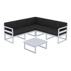 4242274 - Mykonos Lounge Corner Set Silver Grey with Black Cushions 750mm
