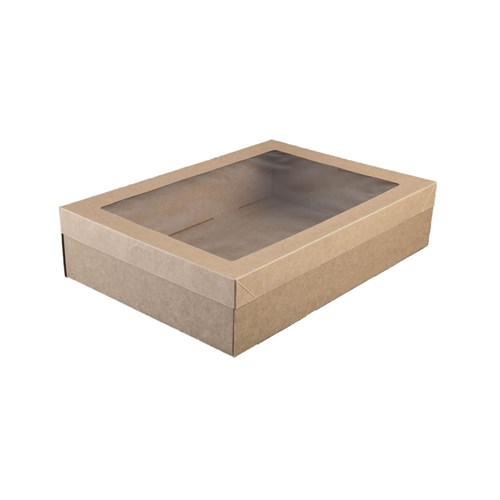 Catering Box Lid Kraft Brown/ Clear Suits 359mm